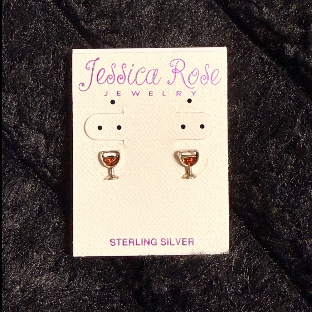 Jessica Rose Sterling Silver Red Wine Glass Earrings